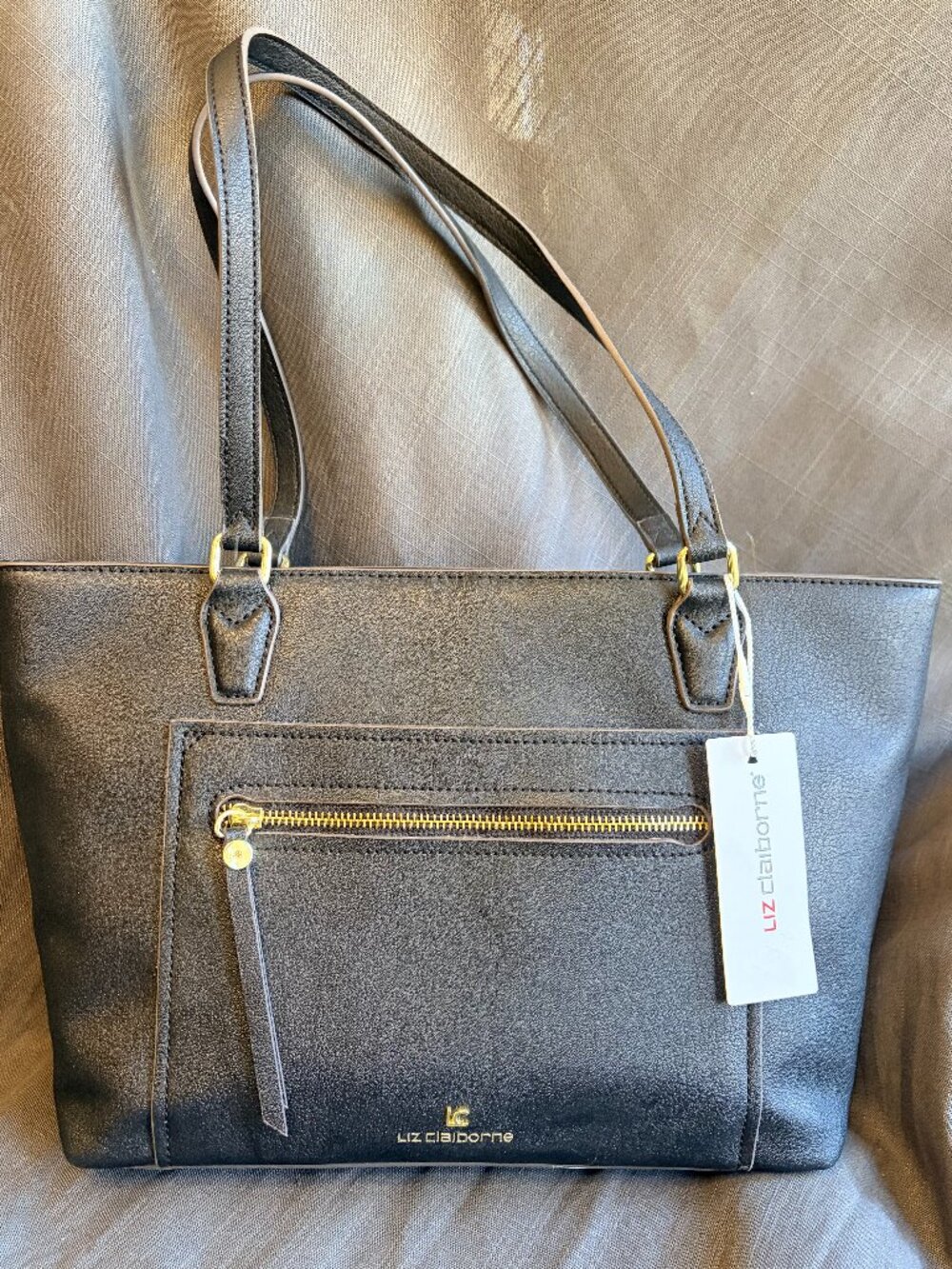 NWT Liz Claiborne Black Leatherette Tote Shoulder Bag